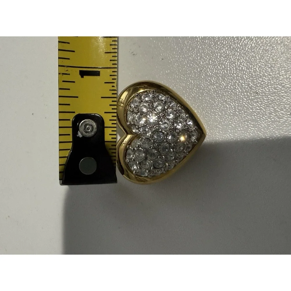 Vintage SWAROVSKI Swan Signed Pave Crystal Gold Tone Heart‎ Brooch Pin